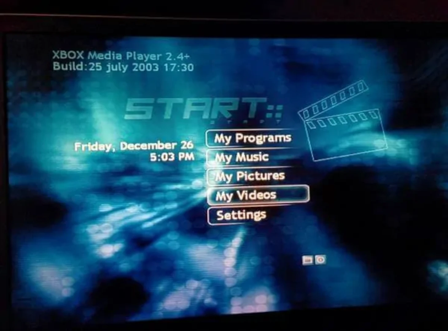 Image of the original XBMP home screen and menu